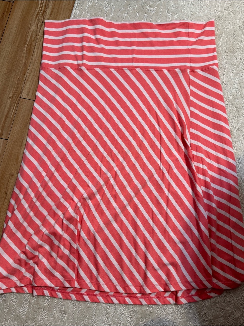 Old Navy Coral and White Striped Circle Skirt
